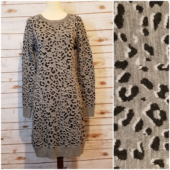 LOFT Dresses & Skirts - LOFT Animal Print Gray Sweater Dress